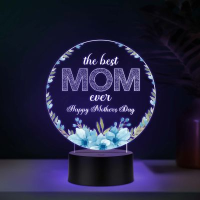 Best Mom Ever Acrylic LED Lamp with UV Print – Multicolor Mother’s Day Gift Night Light USB Powered